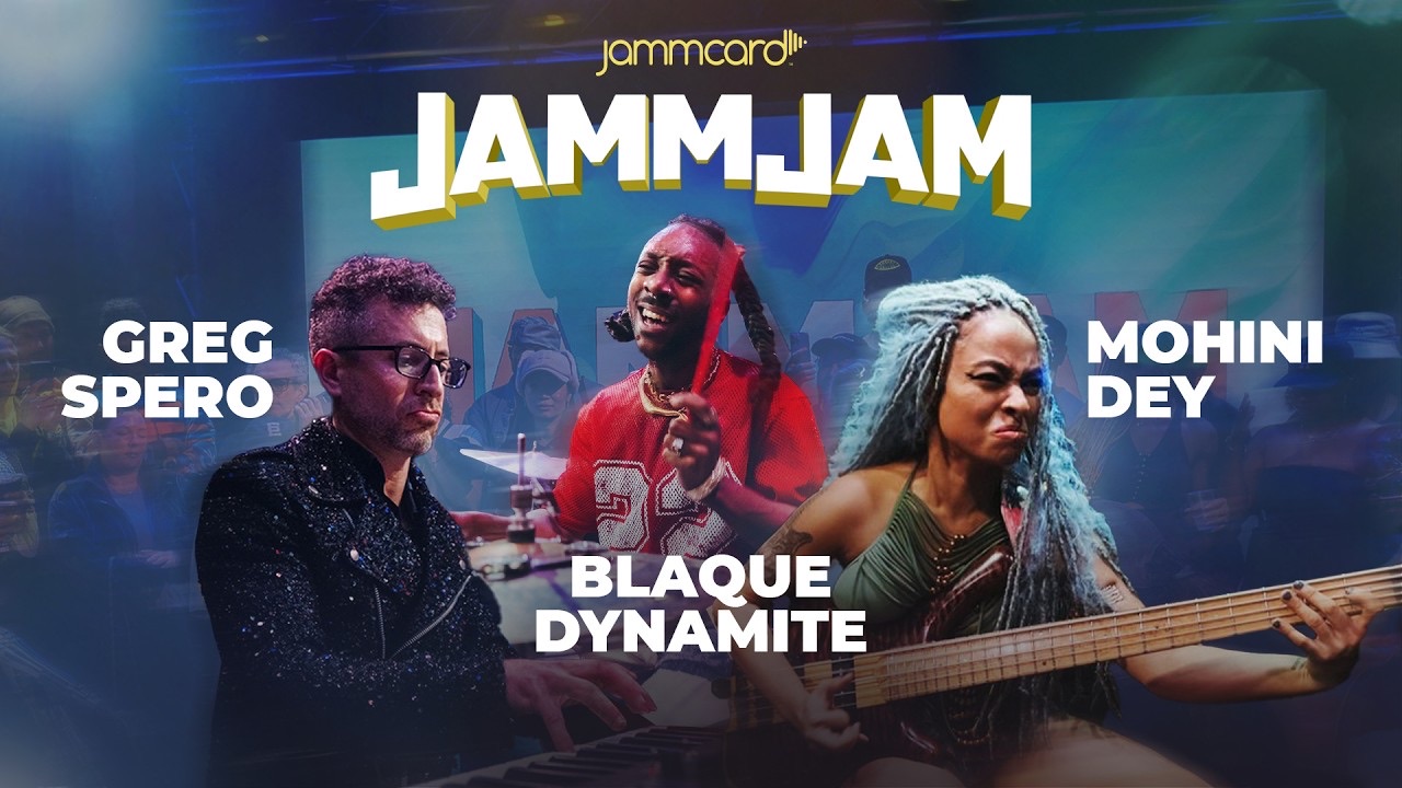 Greg Spero, Blaque Dynamite and Mohini Dey on stage at the JammJam